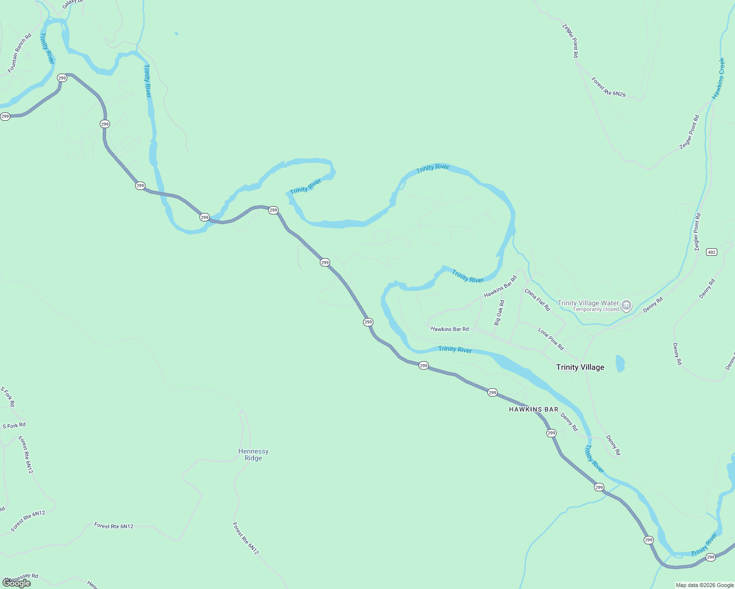 map of restaurants, bars, coffee shops, grocery stores, and more near Suzy Q Road in Burnt Ranch