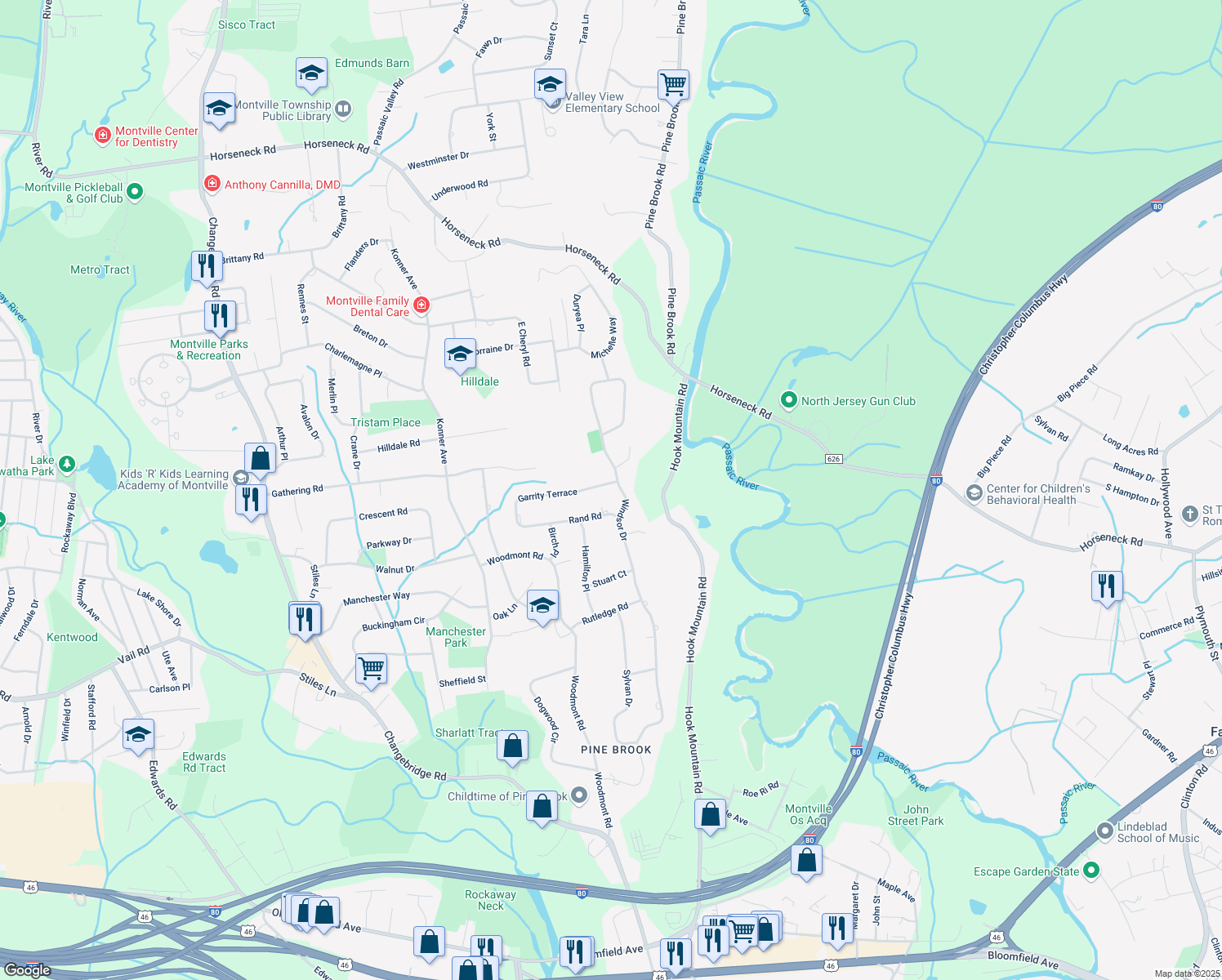 map of restaurants, bars, coffee shops, grocery stores, and more near 1 Garrity Terrace in Montville