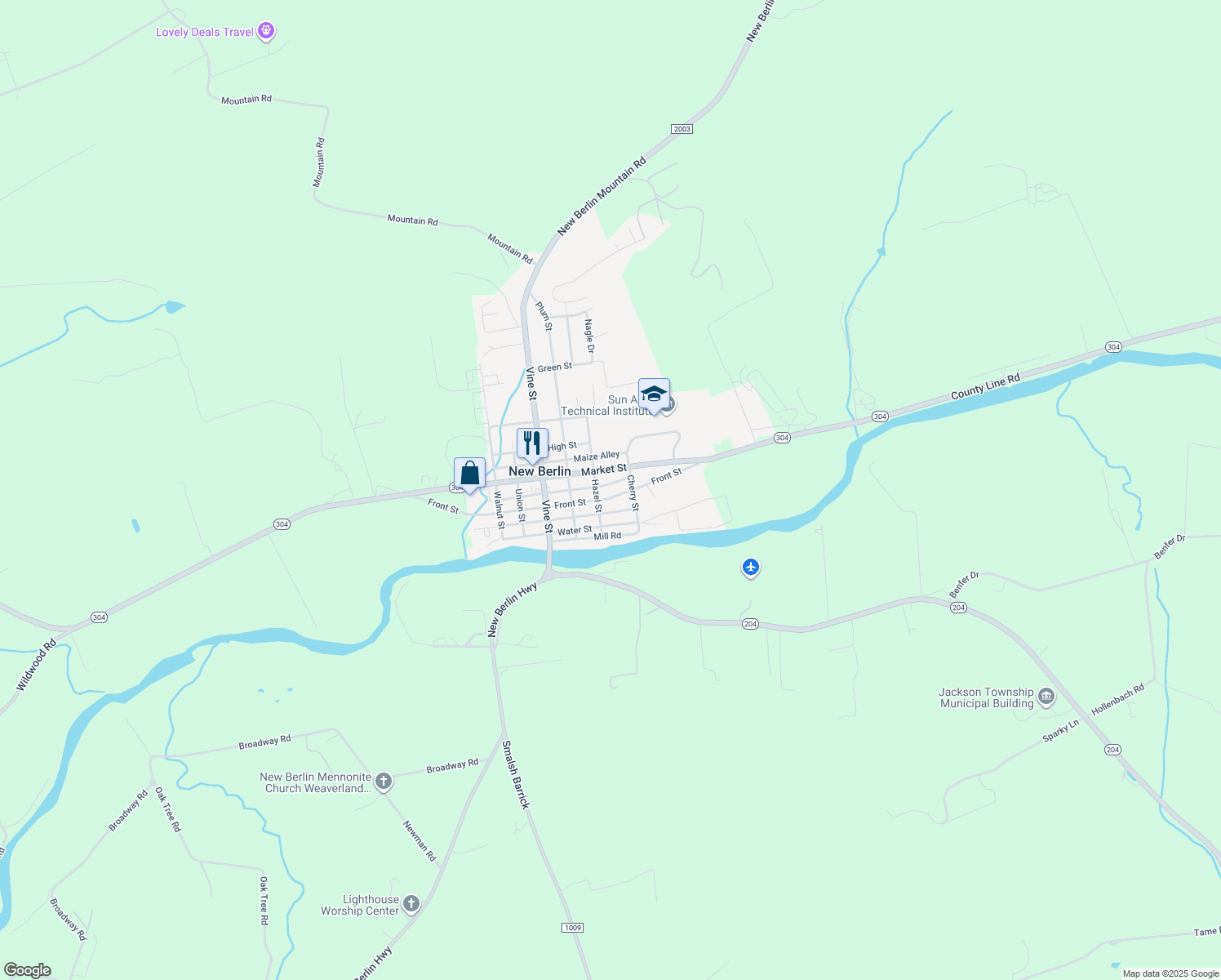 map of restaurants, bars, coffee shops, grocery stores, and more near 619 Front St in New Berlin