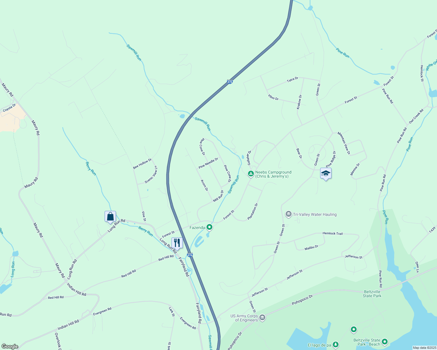 map of restaurants, bars, coffee shops, grocery stores, and more near 465 Mill Run Drive in Lehighton