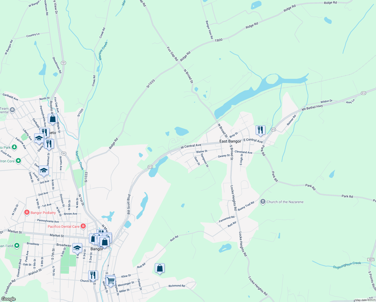 map of restaurants, bars, coffee shops, grocery stores, and more near 446 Blaine St in Bangor