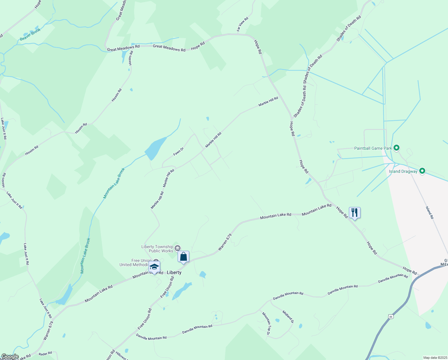 map of restaurants, bars, coffee shops, grocery stores, and more near 7 Liberty Woods Drive in Liberty