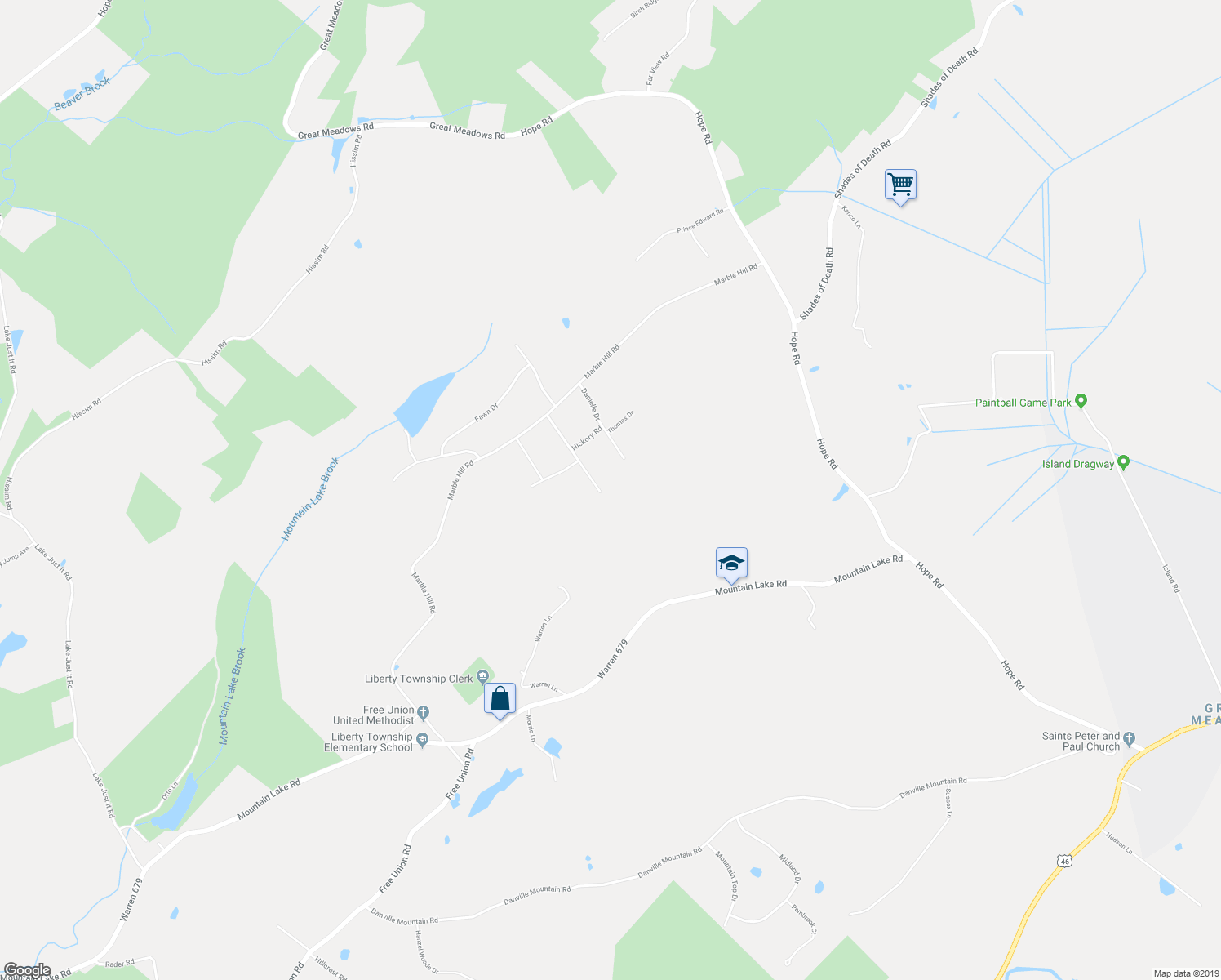 map of restaurants, bars, coffee shops, grocery stores, and more near 7 Liberty Woods Drive in Liberty
