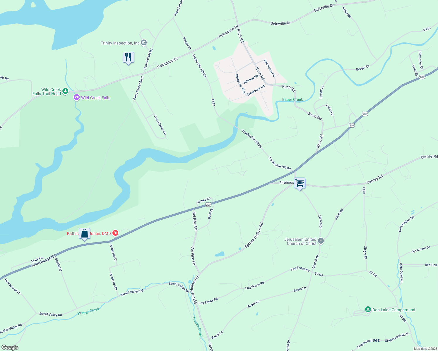 map of restaurants, bars, coffee shops, grocery stores, and more near 188 Black Bear Circle in Kunkletown