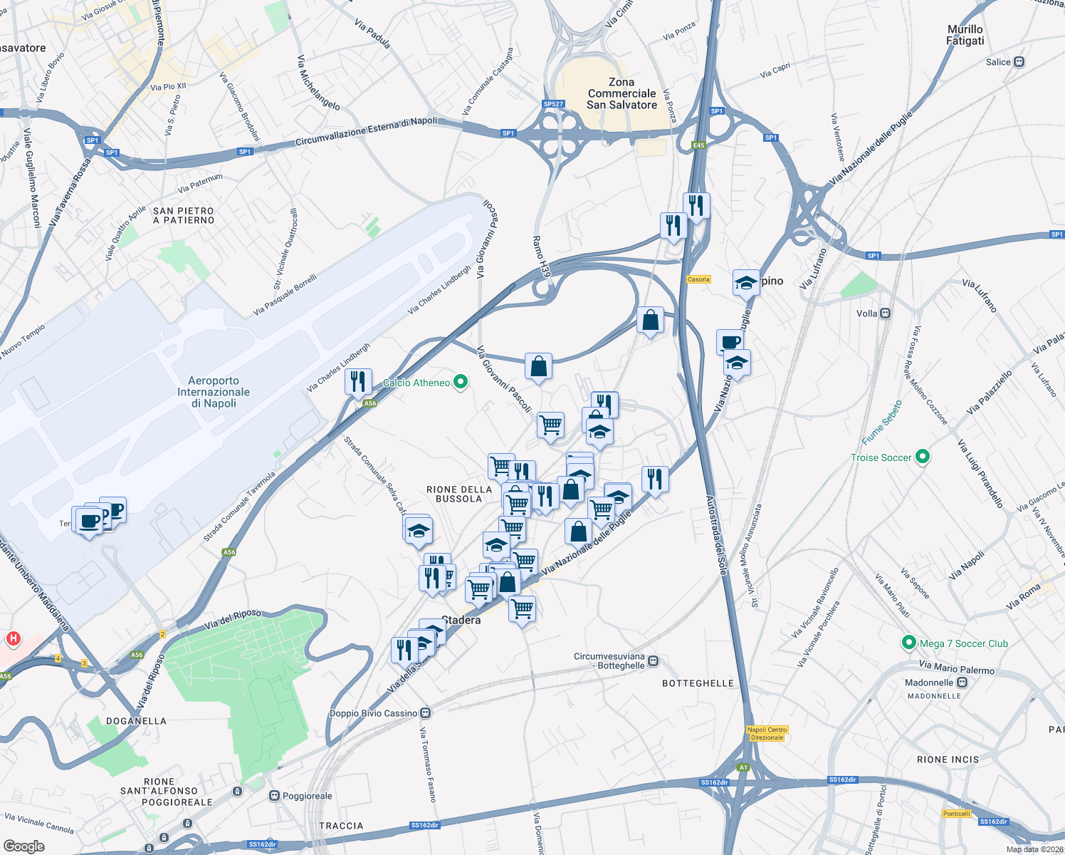 map of restaurants, bars, coffee shops, grocery stores, and more near 90 Via Detta Nuova Casoria in Napoli