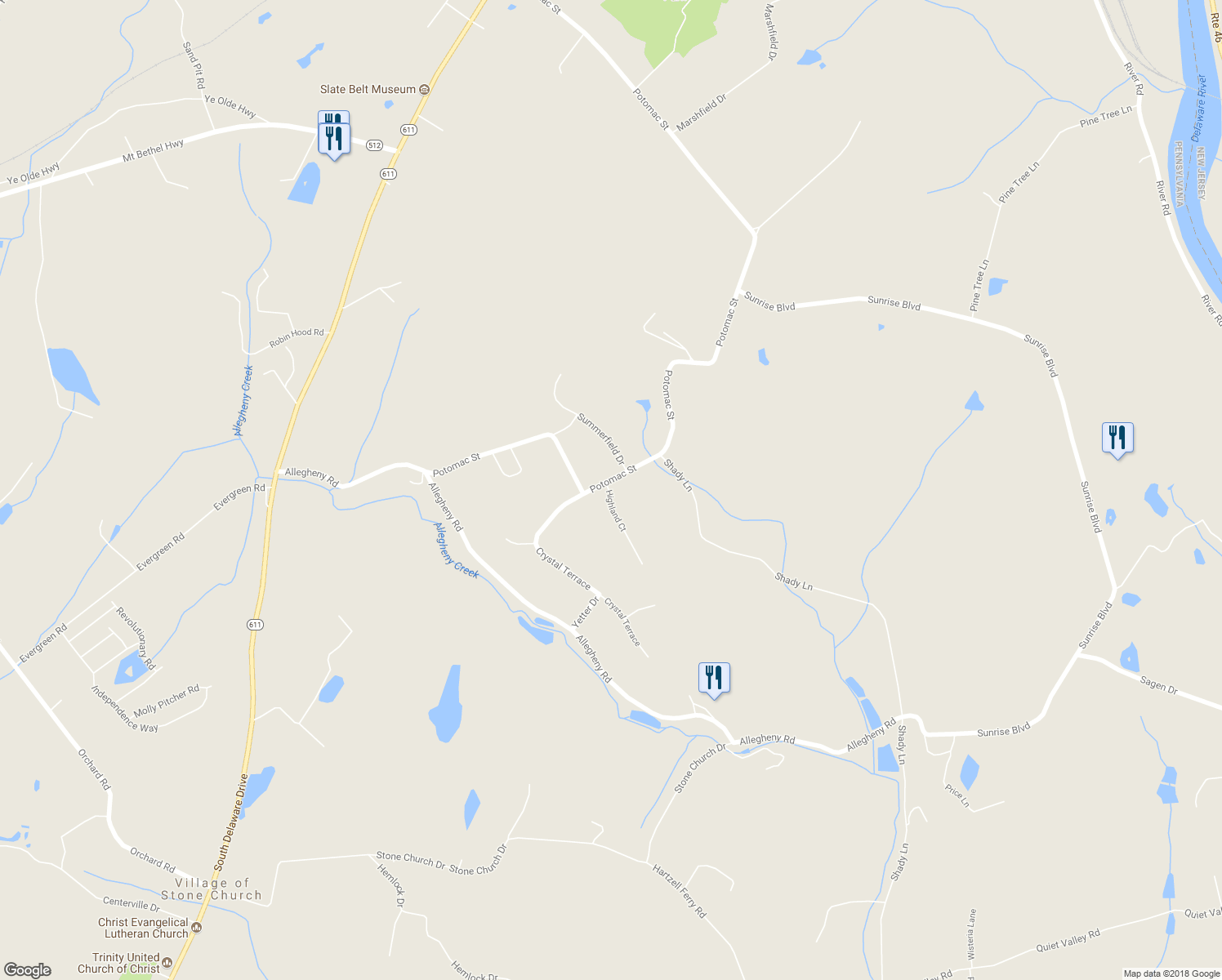 map of restaurants, bars, coffee shops, grocery stores, and more near 8 Highland Court in Mount Bethel