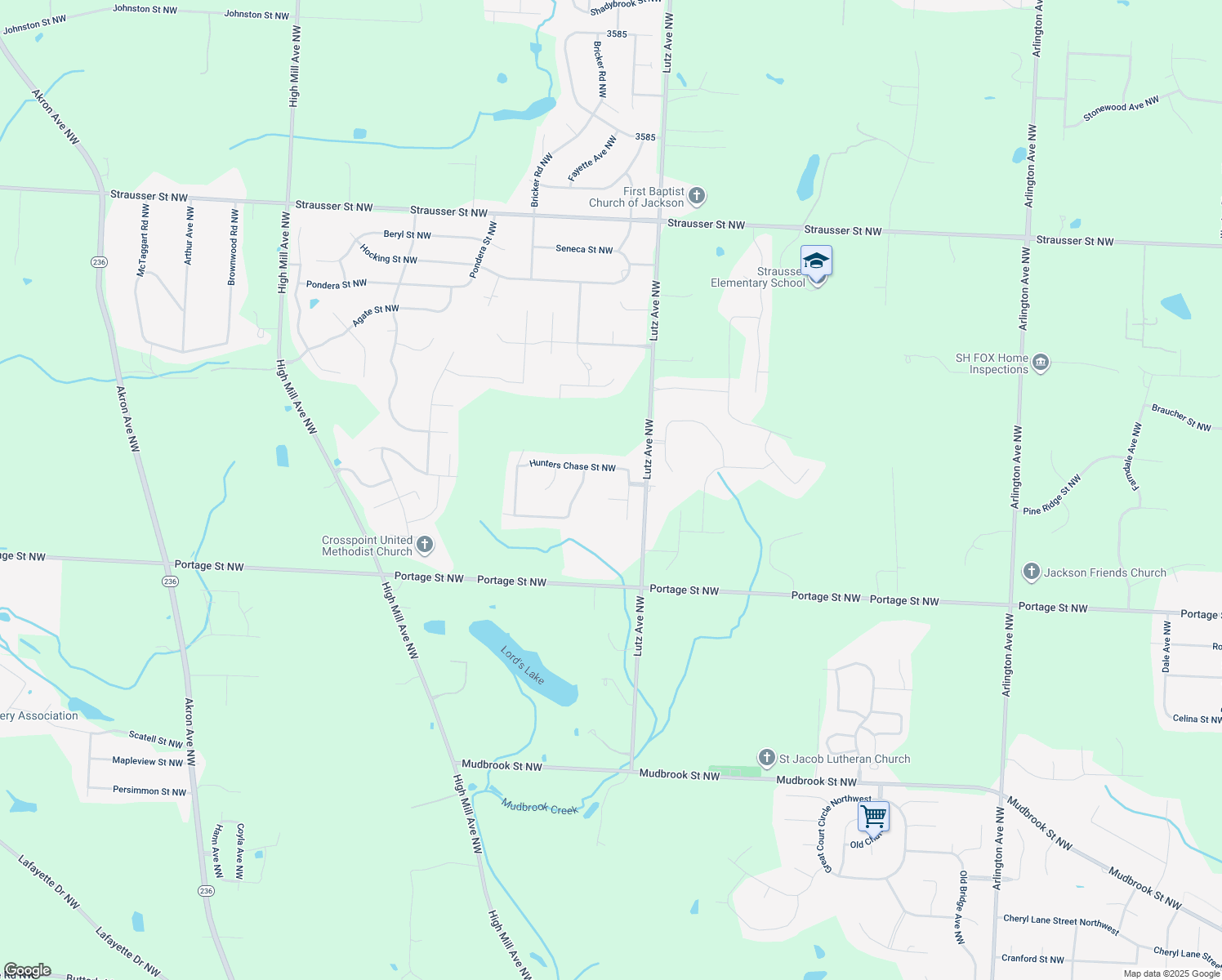 map of restaurants, bars, coffee shops, grocery stores, and more near 9167 Goldenrod Circle Northwest in Massillon