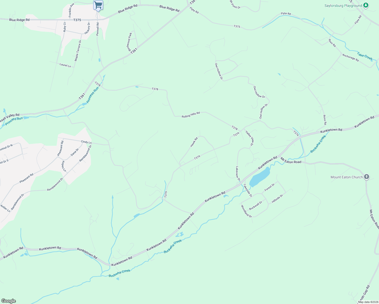 map of restaurants, bars, coffee shops, grocery stores, and more near Hawk Rd in Saylorsburg