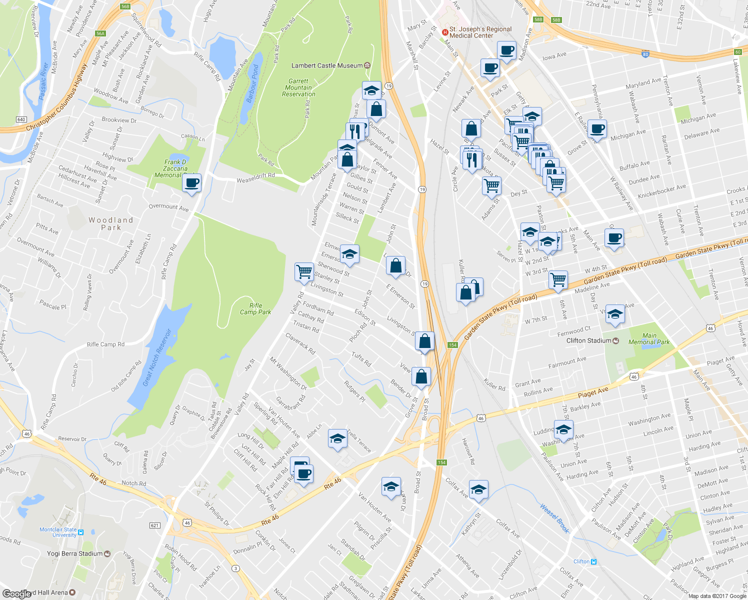 map of restaurants, bars, coffee shops, grocery stores, and more near 27 Stanley Street in Clifton
