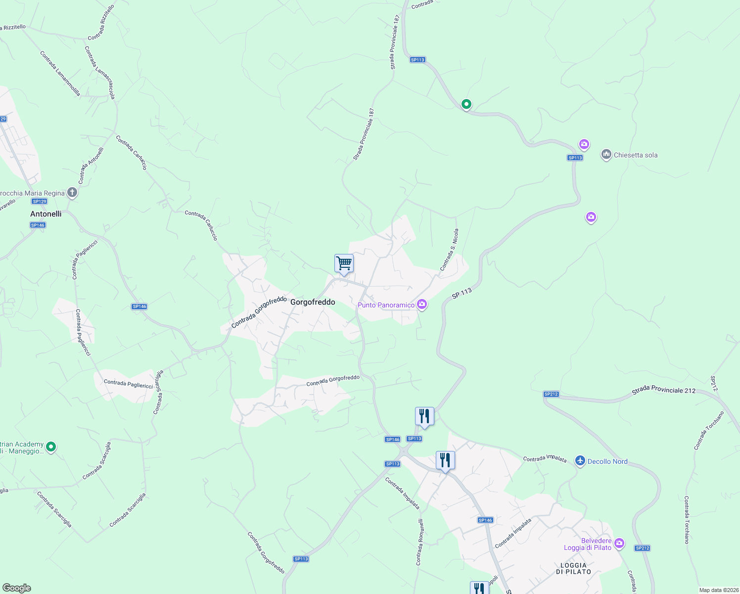 map of restaurants, bars, coffee shops, grocery stores, and more near 54 Contrada San Nicola in Gorgofreddo