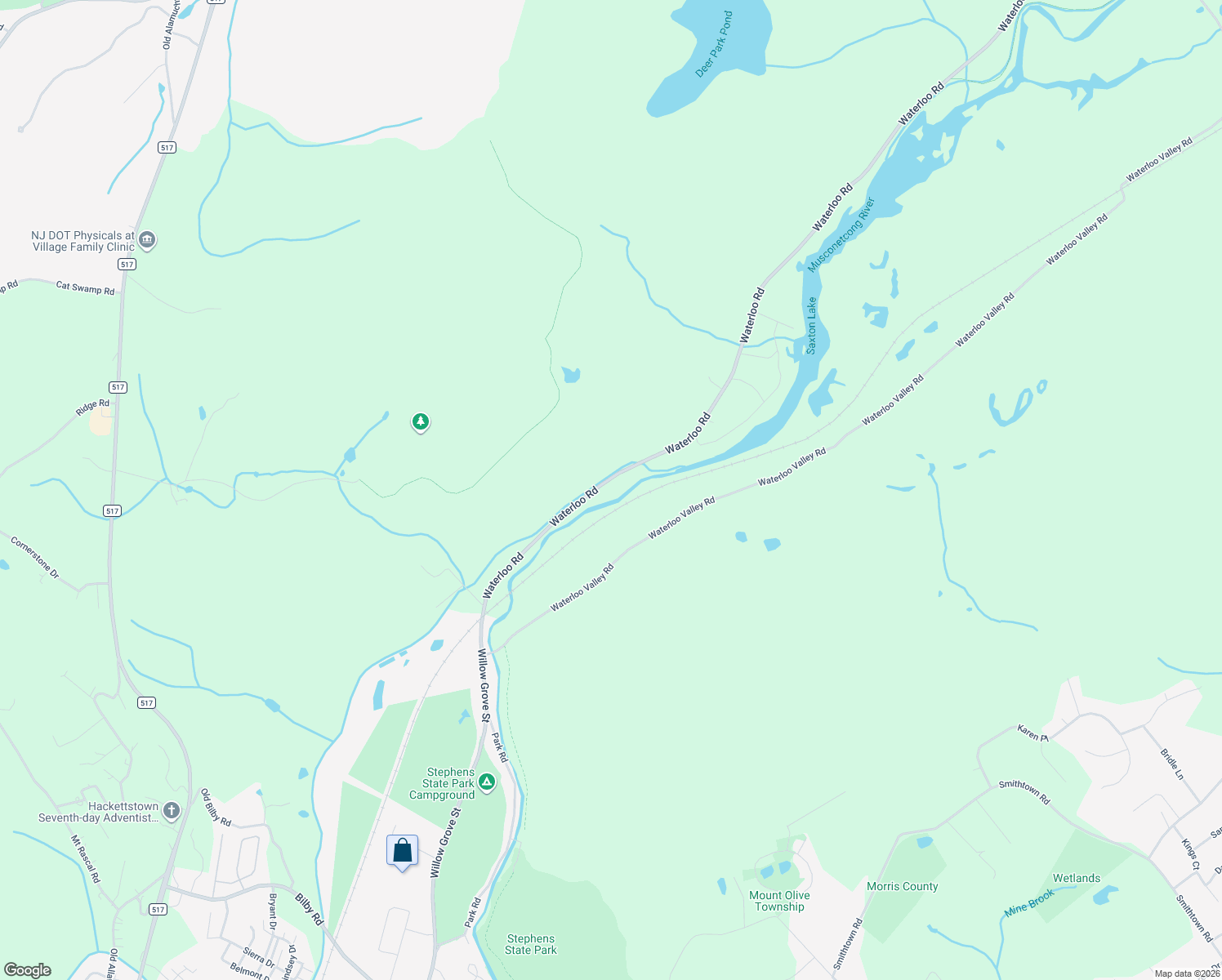 map of restaurants, bars, coffee shops, grocery stores, and more near 1243 Waterloo Road in Stanhope