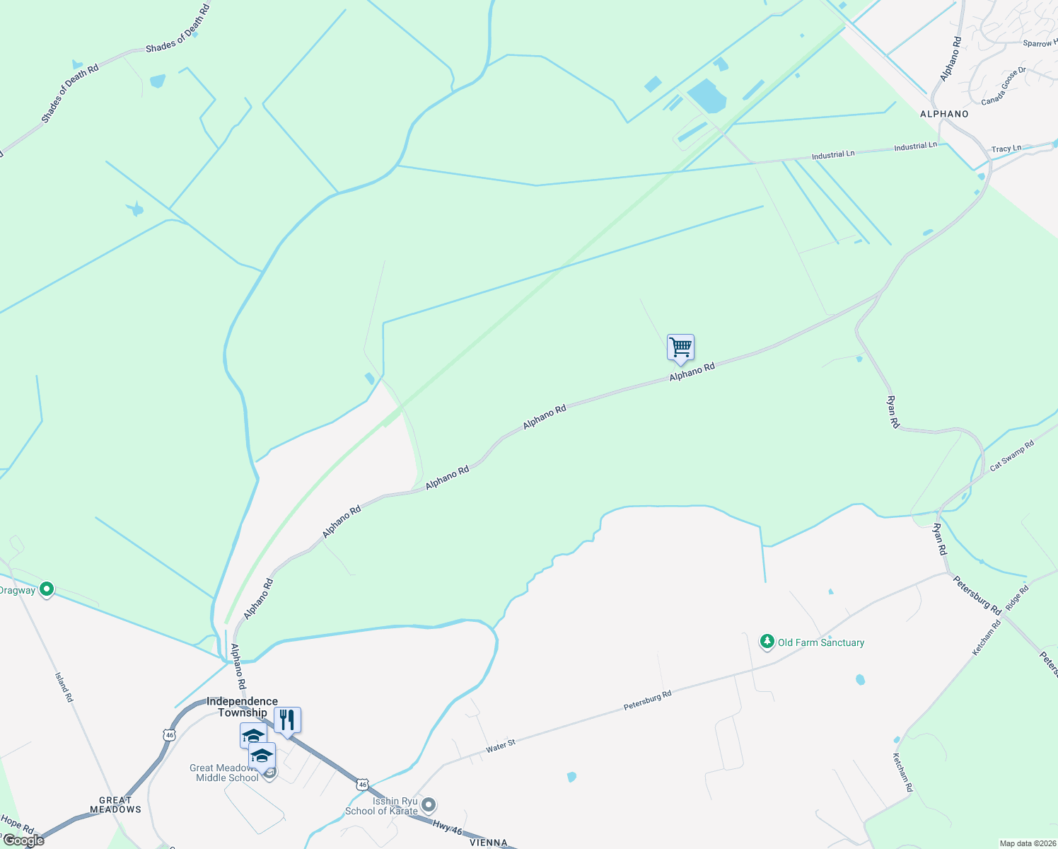 map of restaurants, bars, coffee shops, grocery stores, and more near 67 Alphano Road in Independence Township