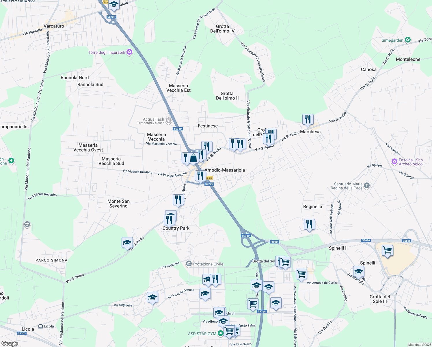map of restaurants, bars, coffee shops, grocery stores, and more near 795 Via Vicinale Massariola in Amodio-massariola