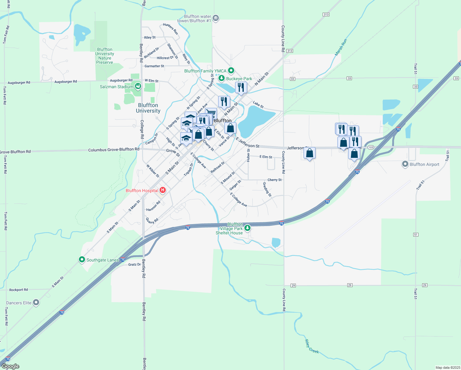 map of restaurants, bars, coffee shops, grocery stores, and more near 144 Geiger St in Bluffton