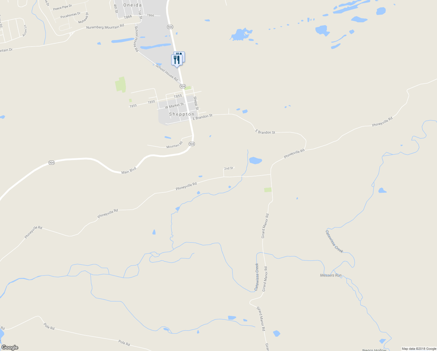 map of restaurants, bars, coffee shops, grocery stores, and more near 447 Phineyville Road in Ringtown