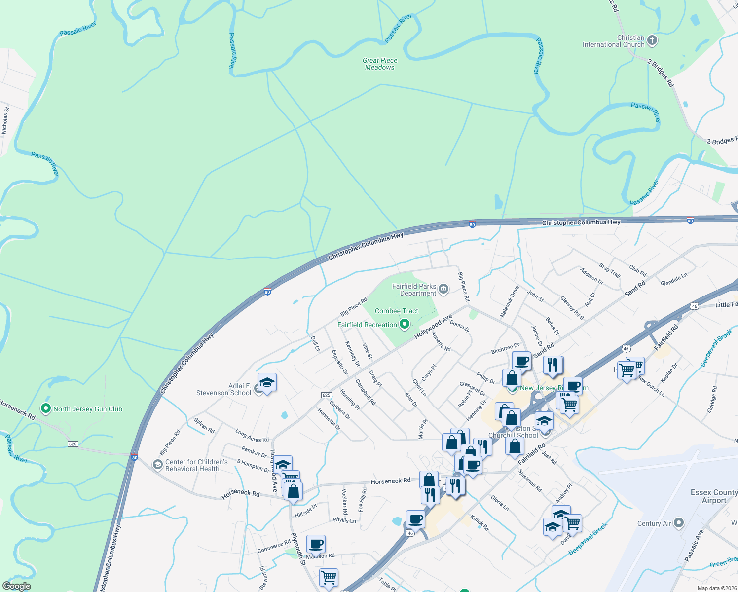 map of restaurants, bars, coffee shops, grocery stores, and more near 269 Big Piece Road in Fairfield