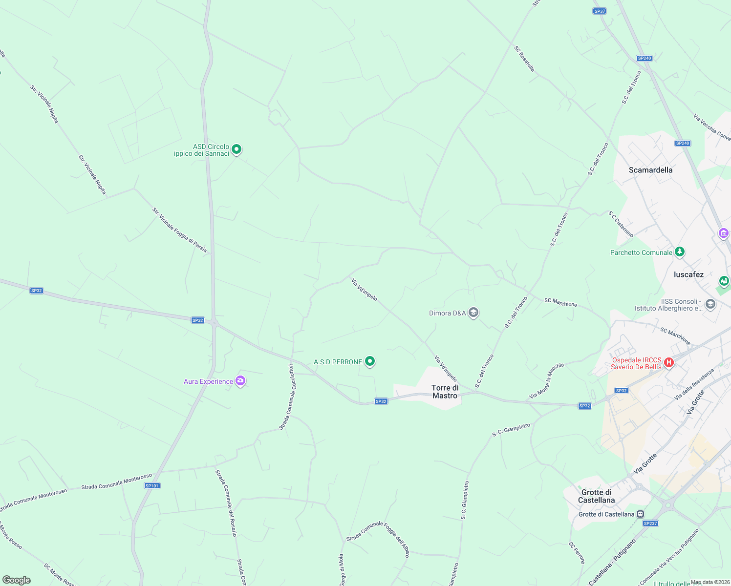 map of restaurants, bars, coffee shops, grocery stores, and more near 38 Via Vd'impelo in Città Metropolitana di Bari