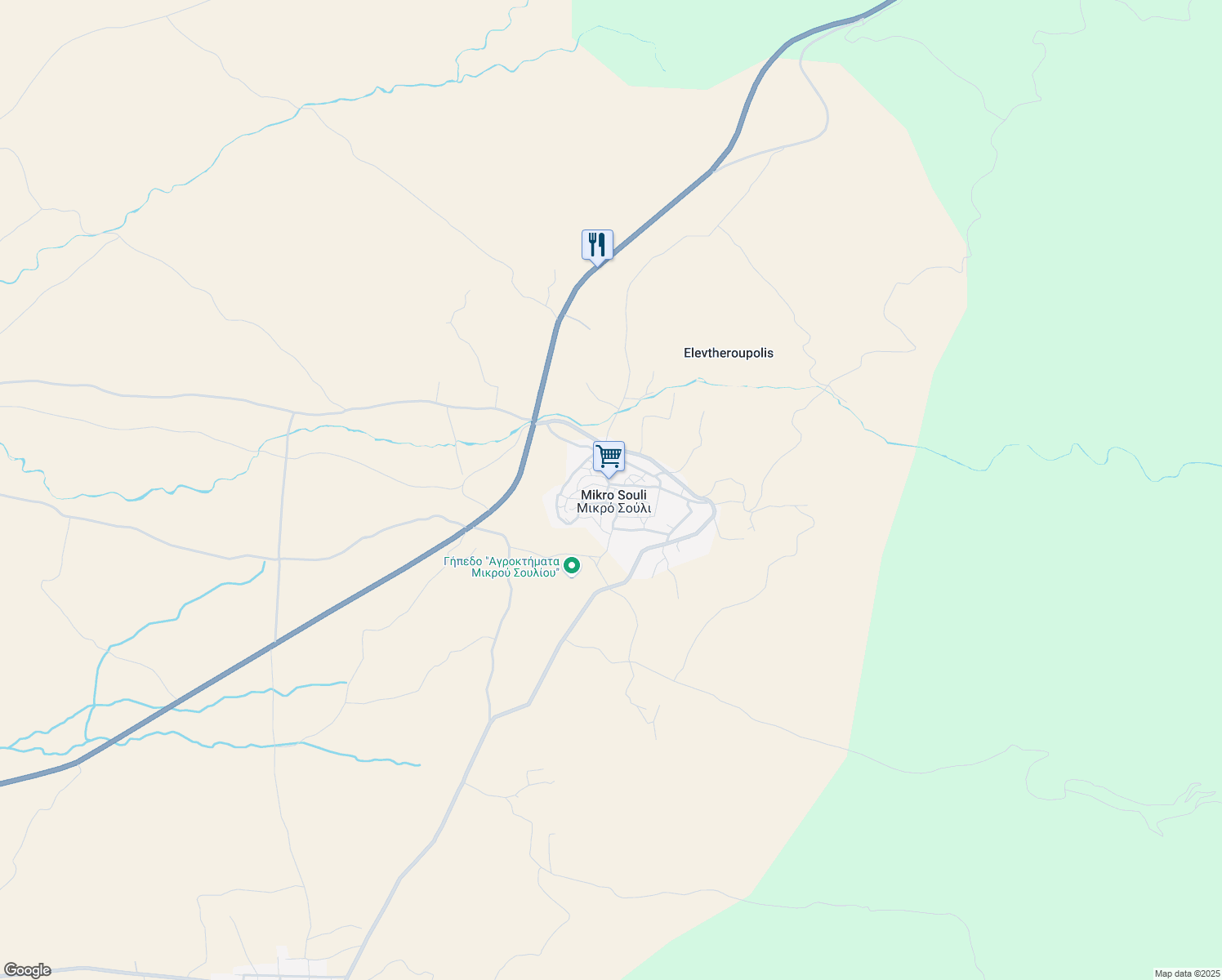 map of restaurants, bars, coffee shops, grocery stores, and more near in Mikro Souli