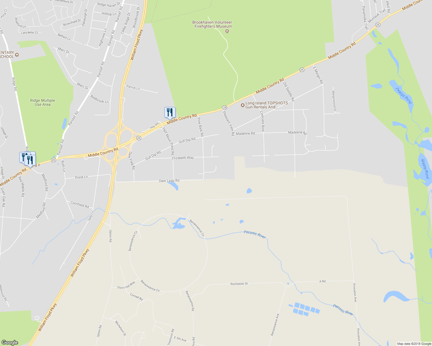 map of restaurants, bars, coffee shops, grocery stores, and more near 8 Millford Court in Ridge