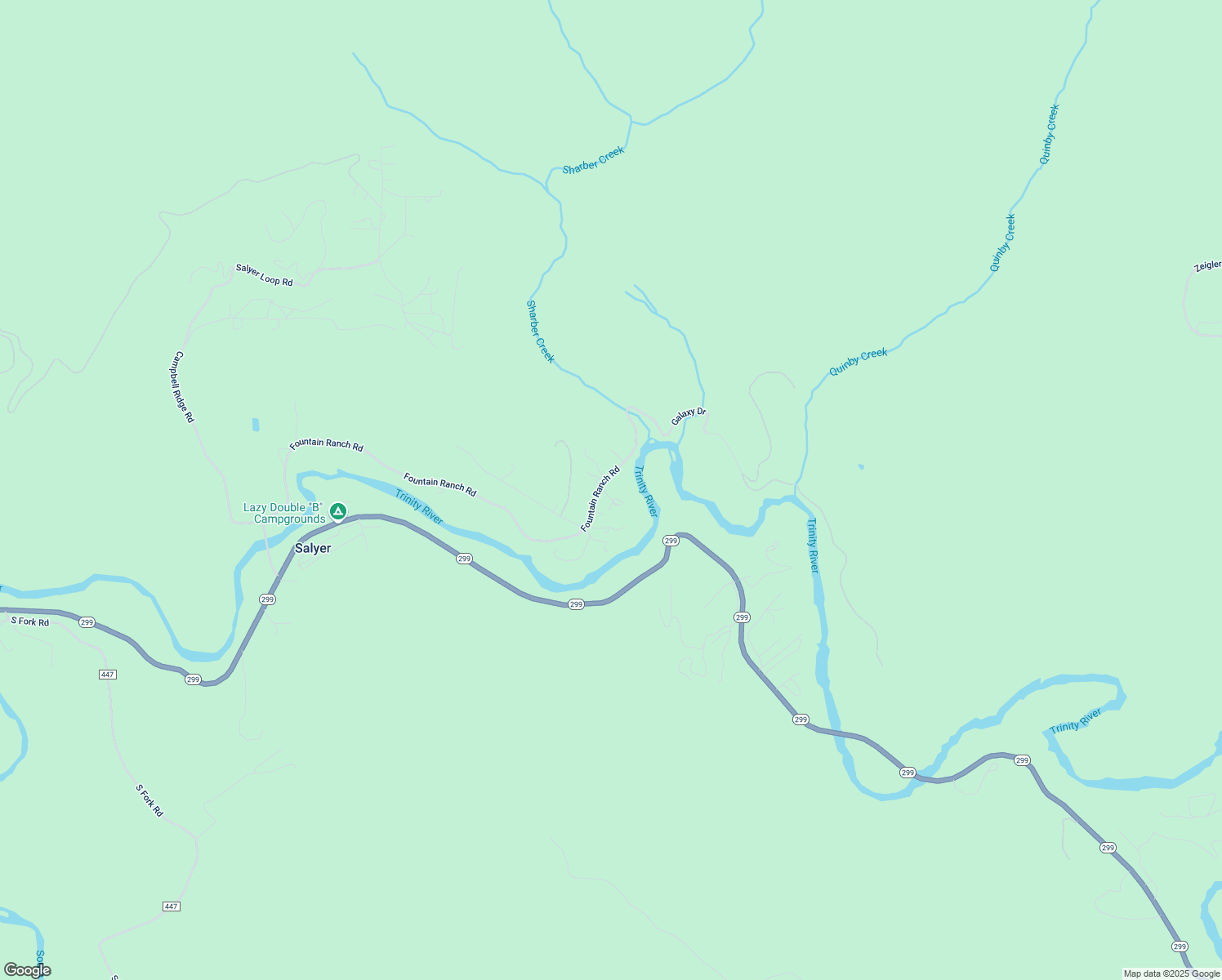 map of restaurants, bars, coffee shops, grocery stores, and more near Fountain Ranch Road in Salyer