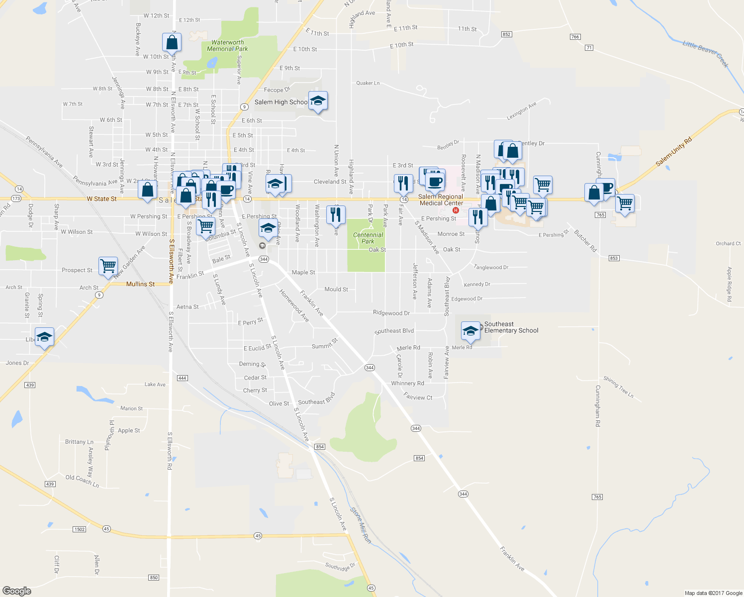 map of restaurants, bars, coffee shops, grocery stores, and more near 940 Barclay Avenue in Salem