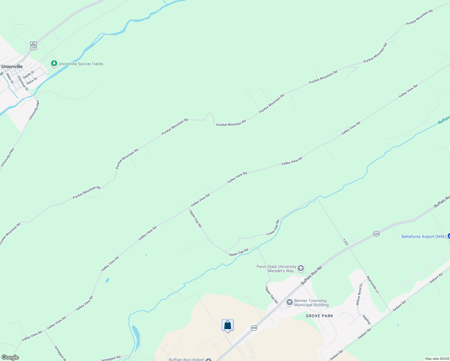 map of restaurants, bars, coffee shops, grocery stores, and more near Valley View Rd in Bellefonte