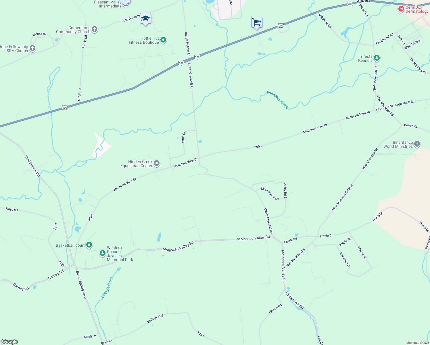 map of restaurants, bars, coffee shops, grocery stores, and more near 278 Upper Greenhill Road in Kunkletown
