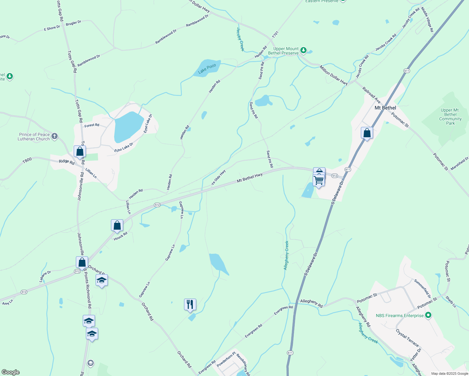 map of restaurants, bars, coffee shops, grocery stores, and more near 1749 Mount Bethel Highway in Mount Bethel