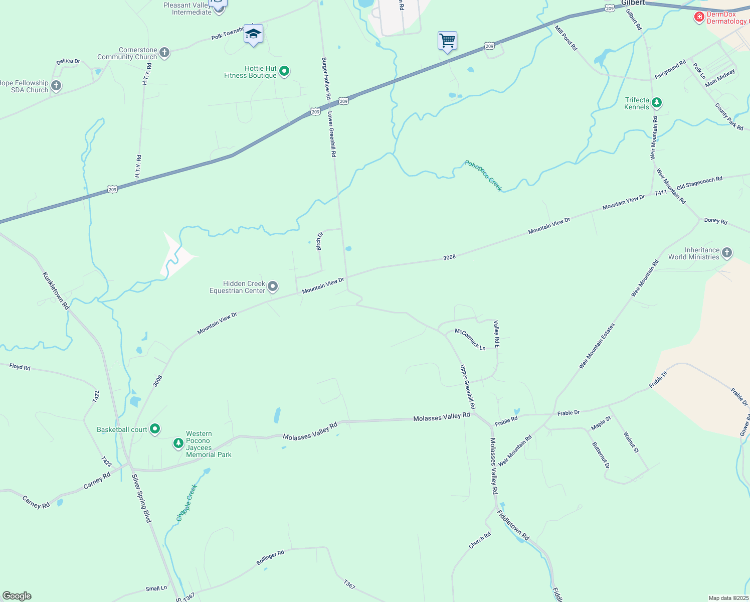 map of restaurants, bars, coffee shops, grocery stores, and more near 278 Upper Greenhill Road in Kunkletown