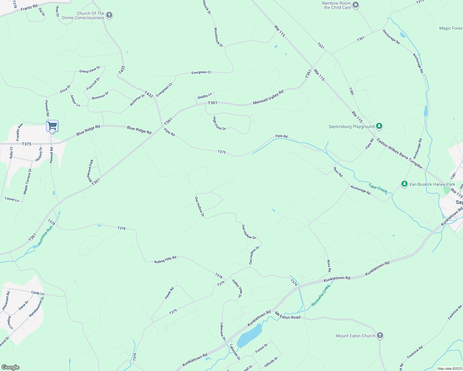 map of restaurants, bars, coffee shops, grocery stores, and more near 158 Big Buck Drive in Saylorsburg
