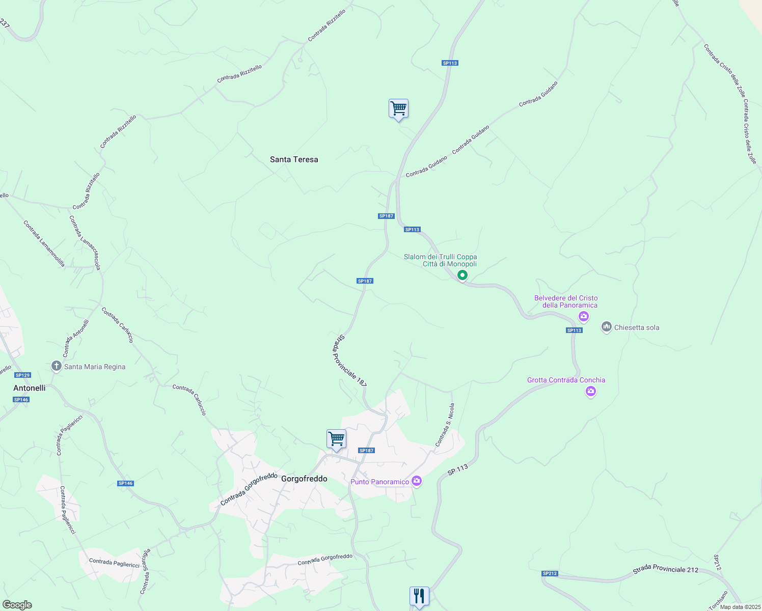 map of restaurants, bars, coffee shops, grocery stores, and more near 280/d Contrada Guidano in Città Metropolitana di Bari