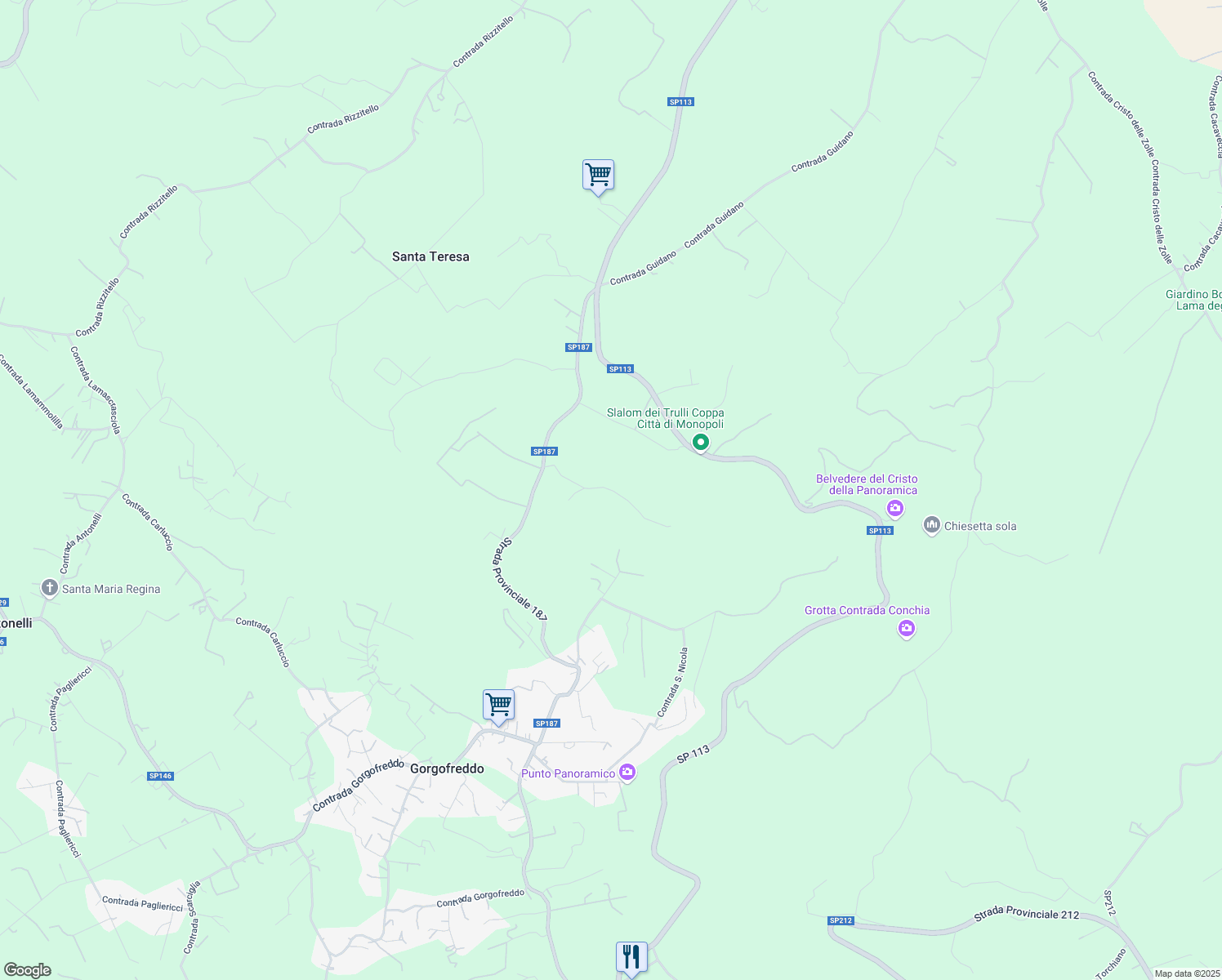 map of restaurants, bars, coffee shops, grocery stores, and more near 280/d Contrada Guidano in Città Metropolitana di Bari