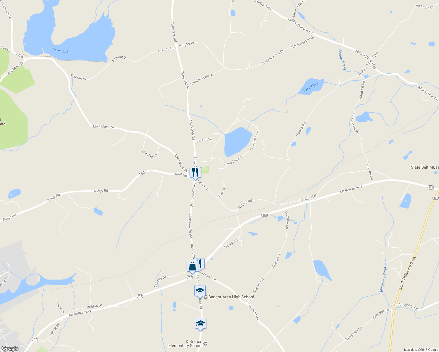 map of restaurants, bars, coffee shops, grocery stores, and more near 161 Lois Lane in Bangor