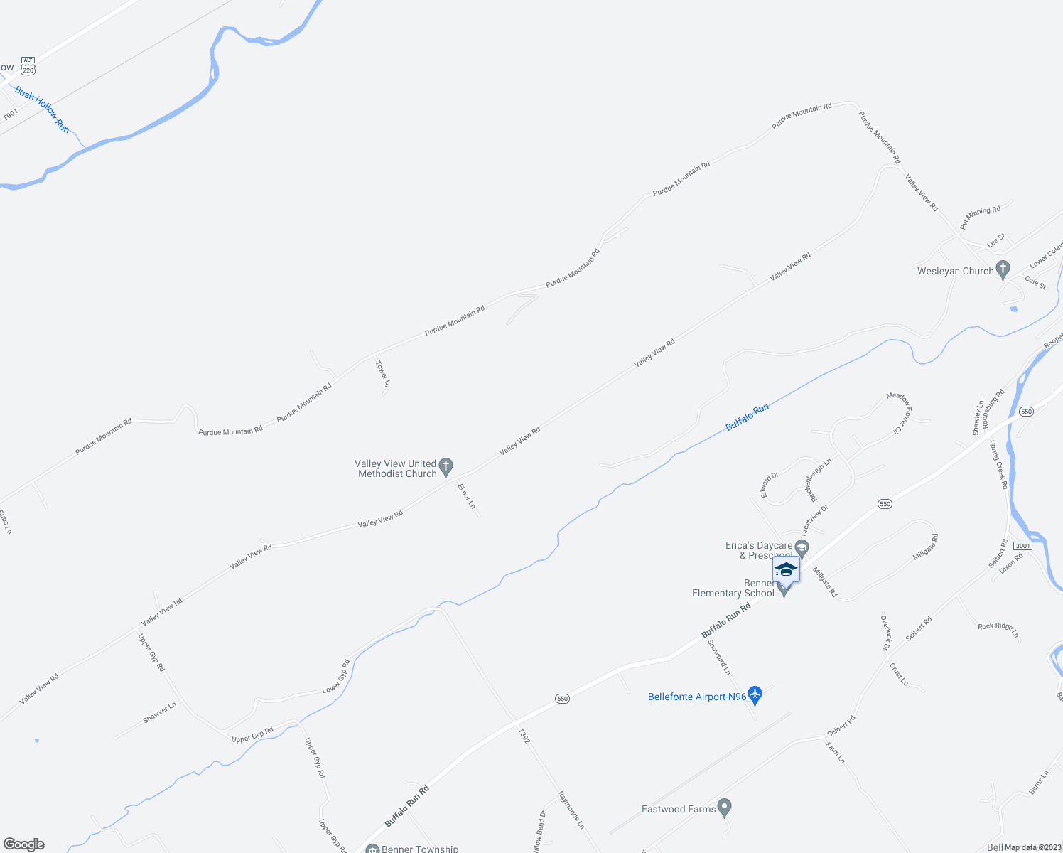 map of restaurants, bars, coffee shops, grocery stores, and more near 907 Valley View Road in Bellefonte