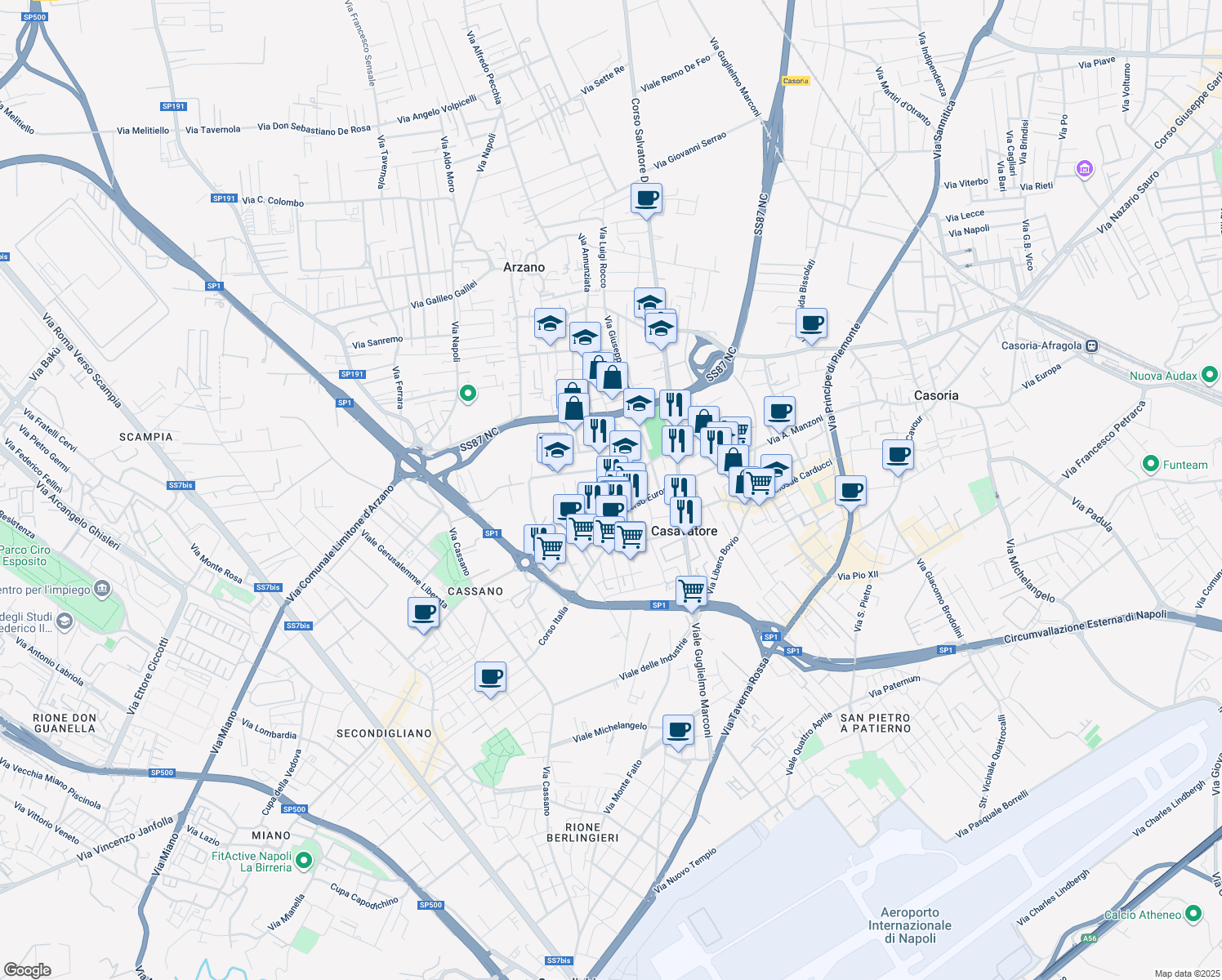 map of restaurants, bars, coffee shops, grocery stores, and more near 22 Via Tenete Esposito in Casavatore