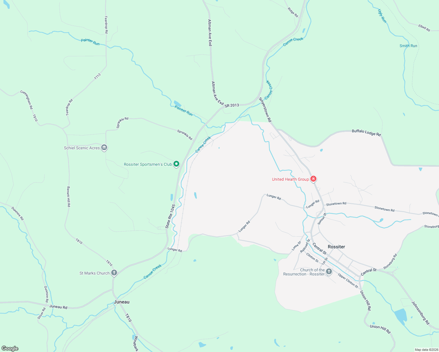 map of restaurants, bars, coffee shops, grocery stores, and more near Baun Road in Punxsutawney