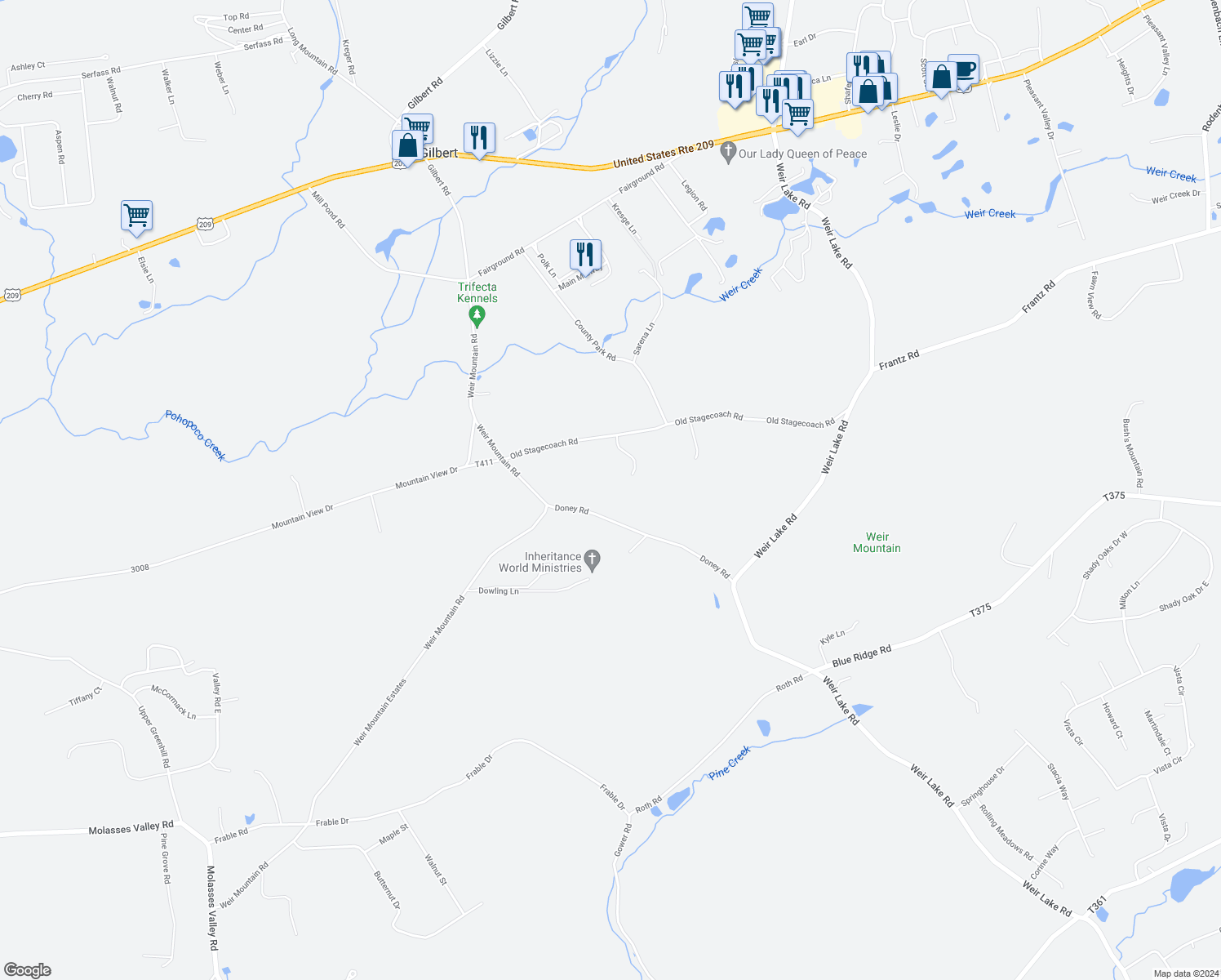 map of restaurants, bars, coffee shops, grocery stores, and more near 174 Old Stagecoach Road in Gilbert