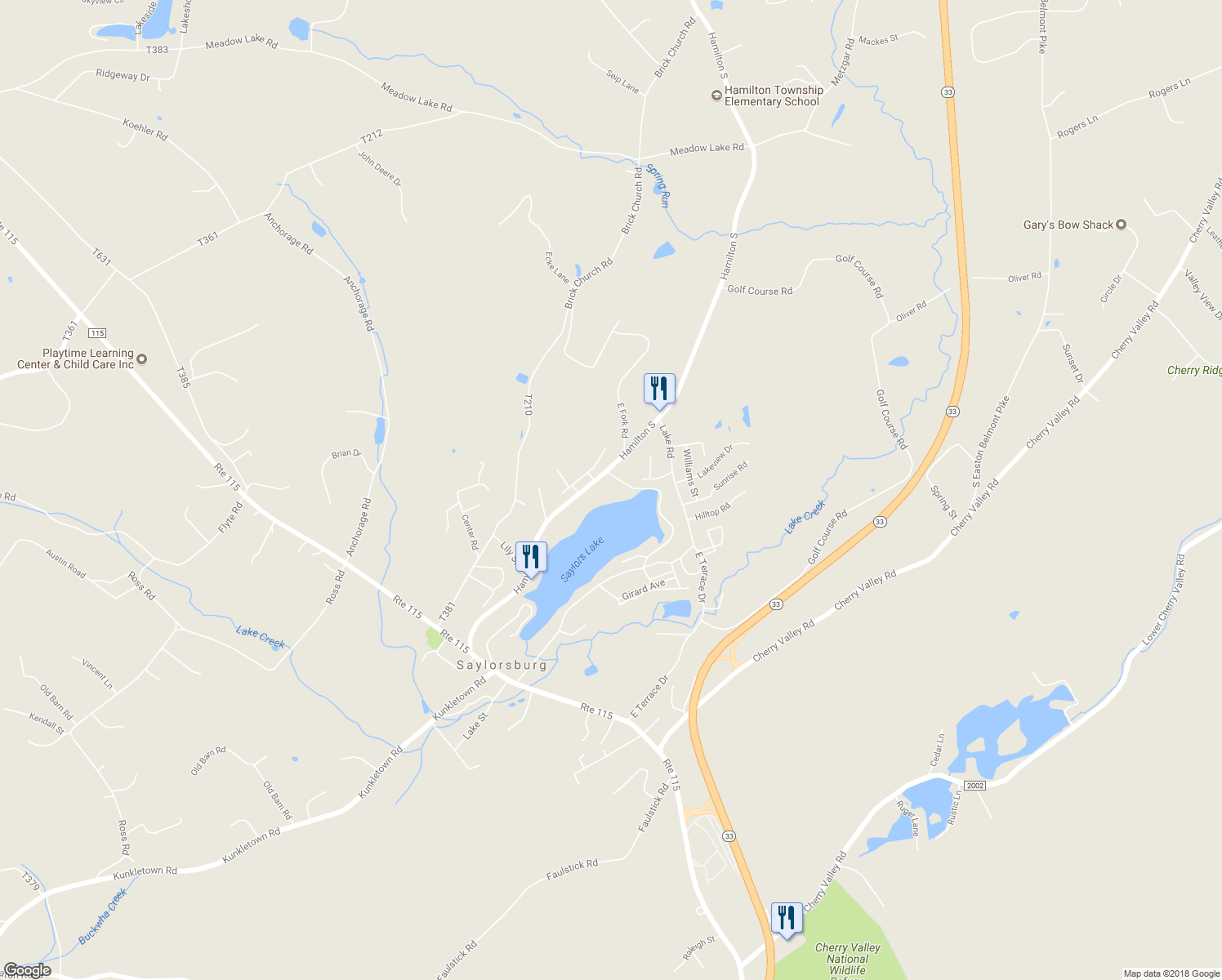 map of restaurants, bars, coffee shops, grocery stores, and more near 262 Echo Road in Saylorsburg