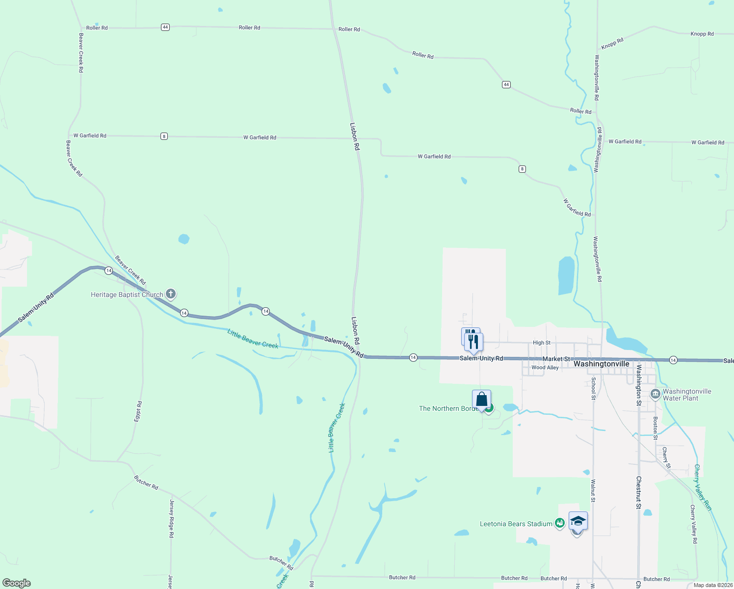 map of restaurants, bars, coffee shops, grocery stores, and more near 14681 Lisbon Rd in Salem