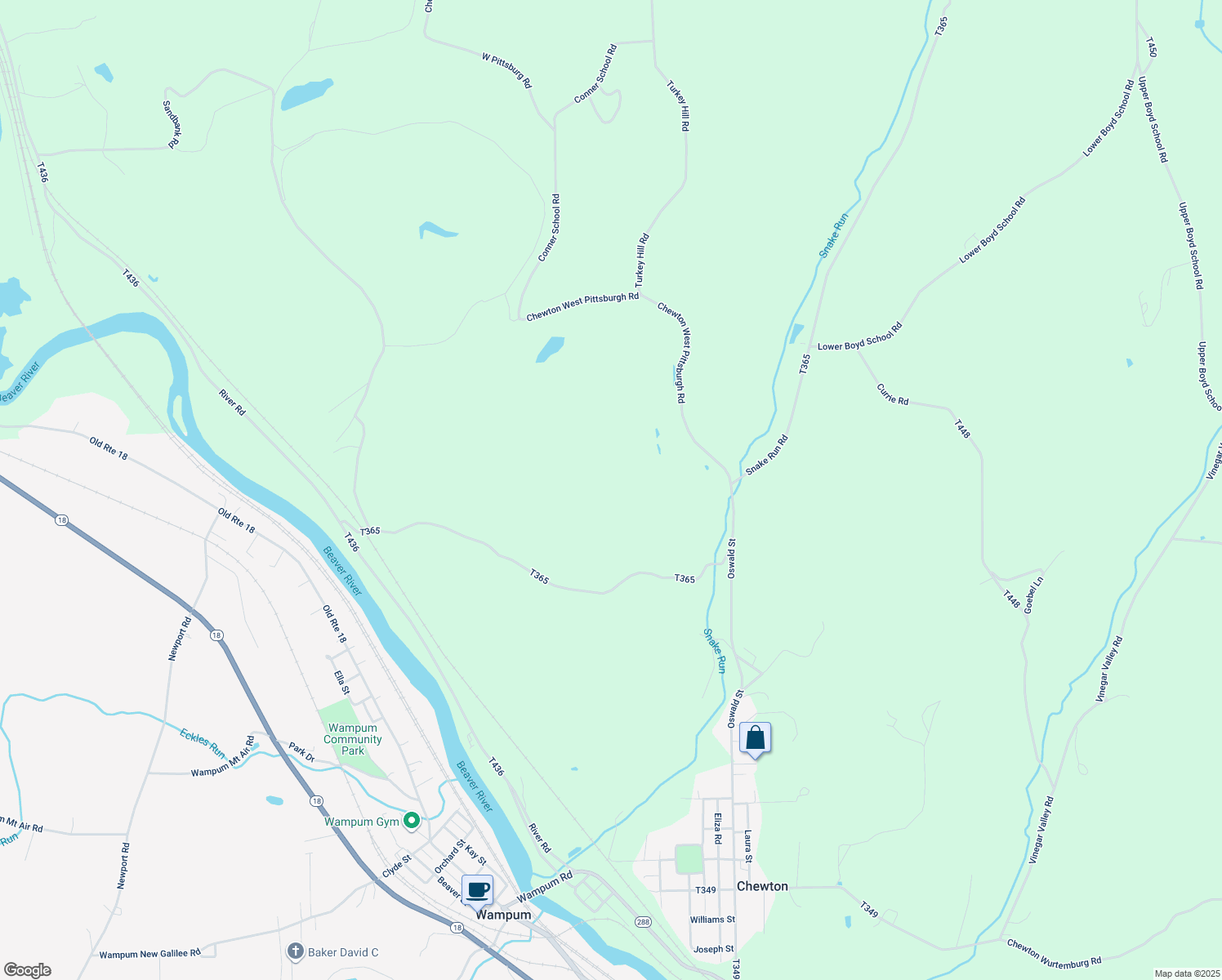 map of restaurants, bars, coffee shops, grocery stores, and more near in Wampum