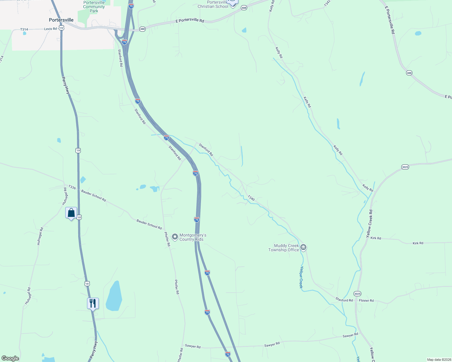 map of restaurants, bars, coffee shops, grocery stores, and more near 338 Stanford Road in Prospect