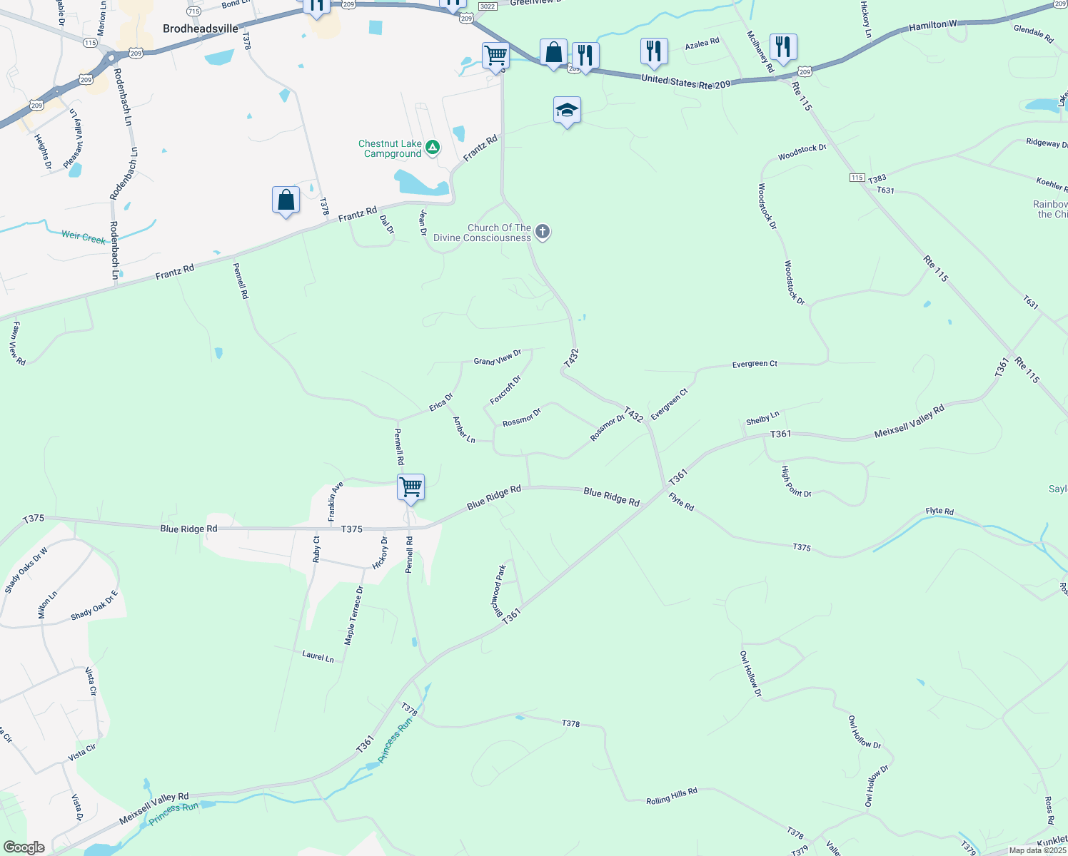 map of restaurants, bars, coffee shops, grocery stores, and more near 330 Rossmor Drive in Saylorsburg