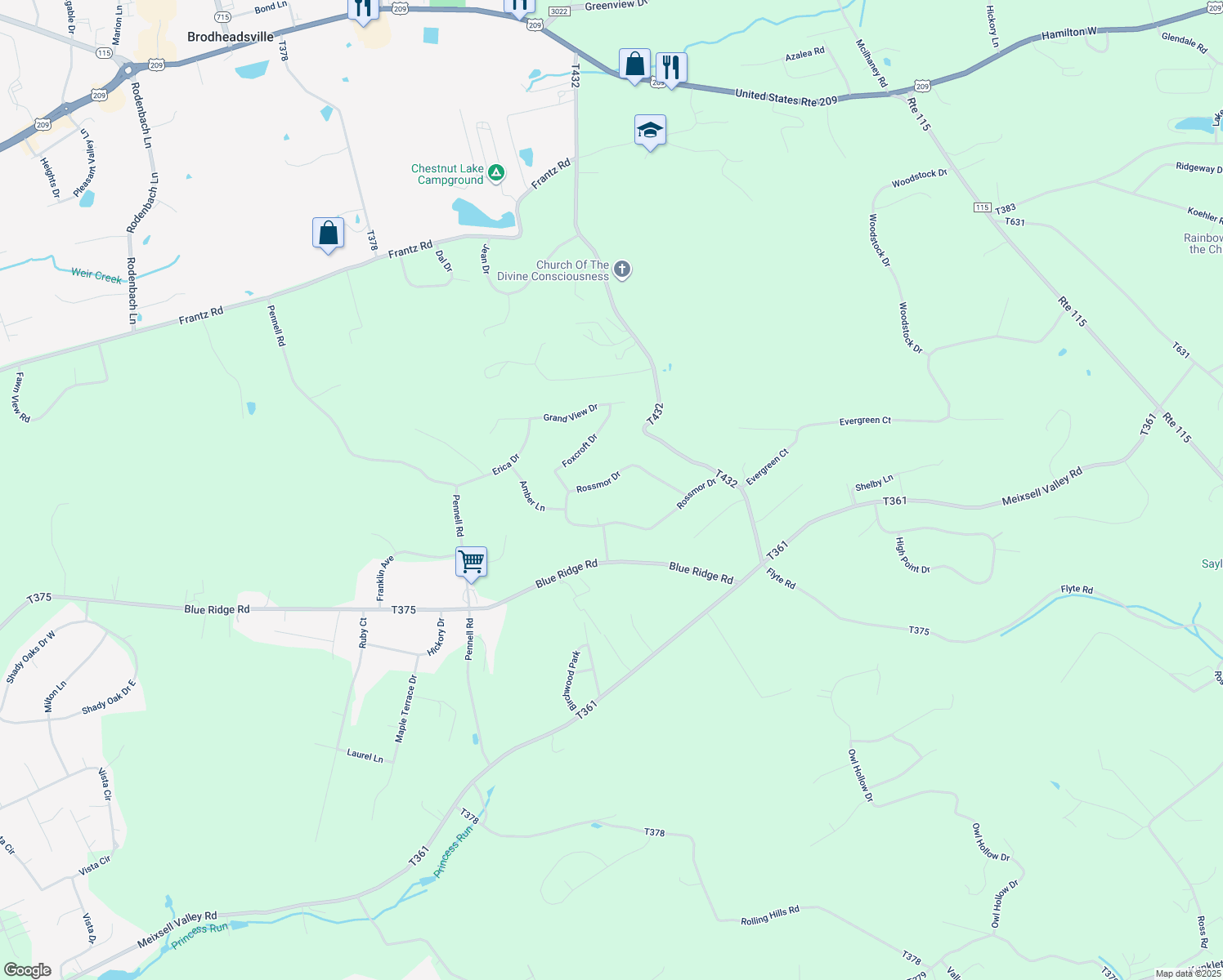 map of restaurants, bars, coffee shops, grocery stores, and more near 330 Rossmor Drive in Saylorsburg