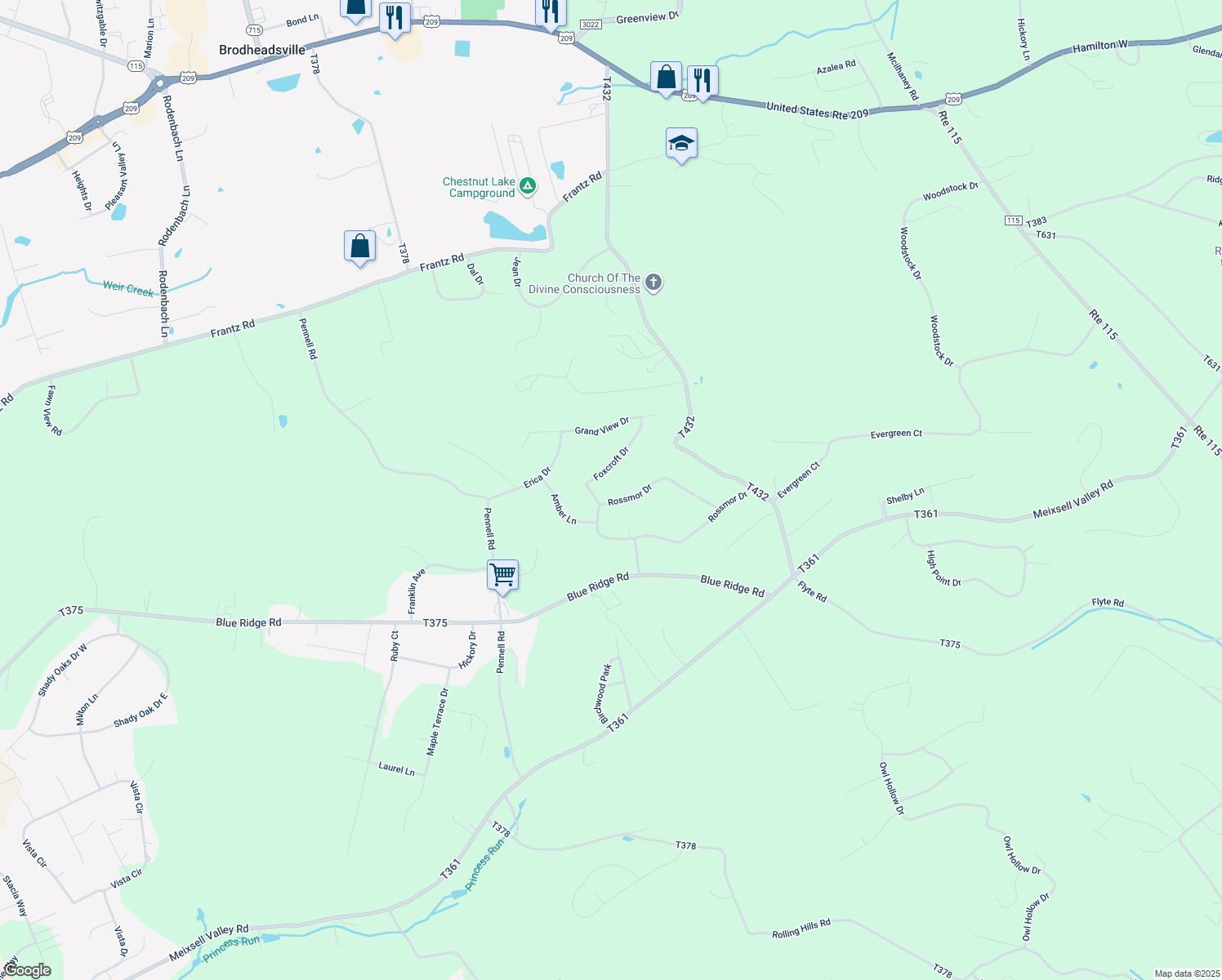 map of restaurants, bars, coffee shops, grocery stores, and more near 319 Rossmor Dr in Saylorsburg