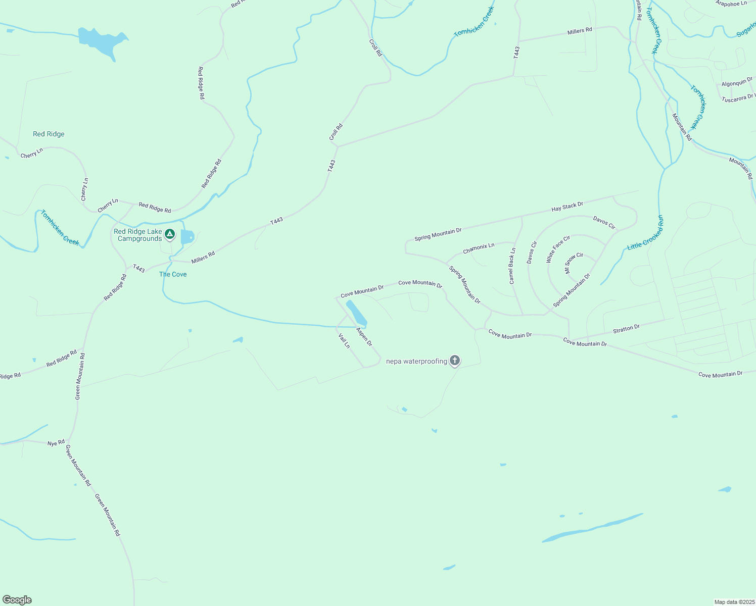map of restaurants, bars, coffee shops, grocery stores, and more near Cove Lane in Schuylkill County