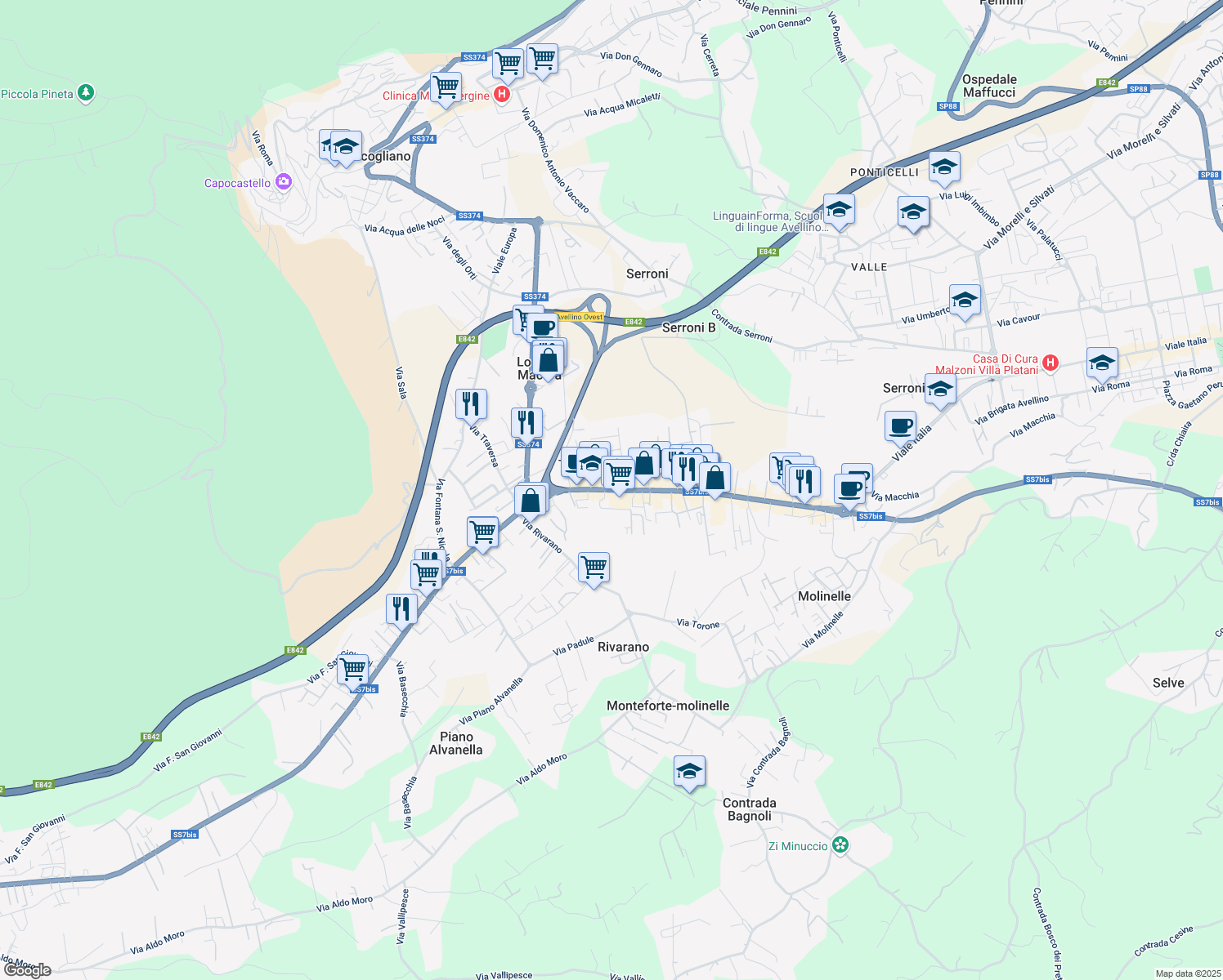 map of restaurants, bars, coffee shops, grocery stores, and more near 237 Via Nazionale Torrette in Torelli-torrette