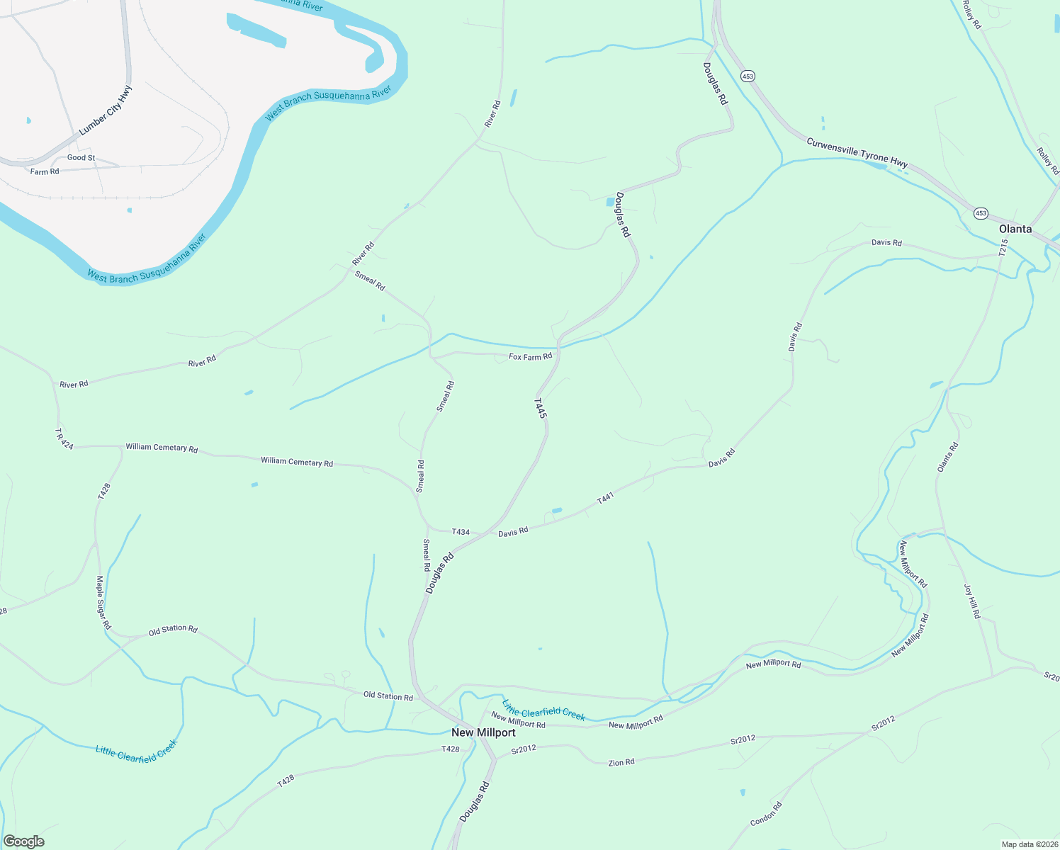 map of restaurants, bars, coffee shops, grocery stores, and more near 8323 Douglas Road in Curwensville