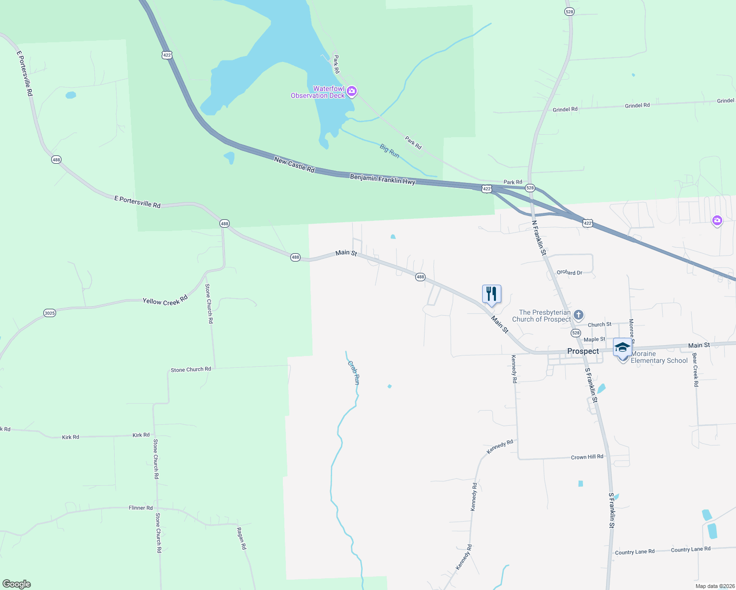 map of restaurants, bars, coffee shops, grocery stores, and more near 140 Aljuron Lane in Prospect