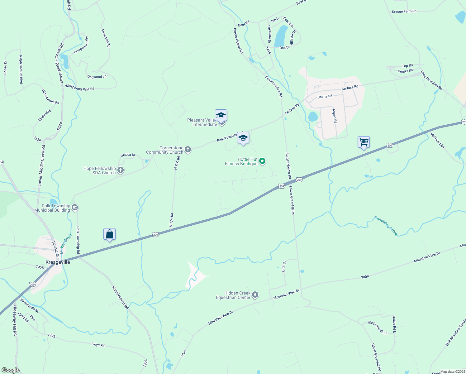 map of restaurants, bars, coffee shops, grocery stores, and more near 22 Fawn Circle in Kunkletown