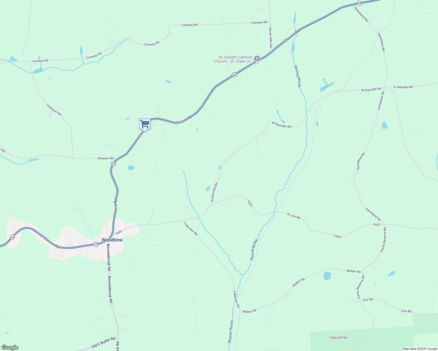 map of restaurants, bars, coffee shops, grocery stores, and more near 525 West Danville Road in Chicora